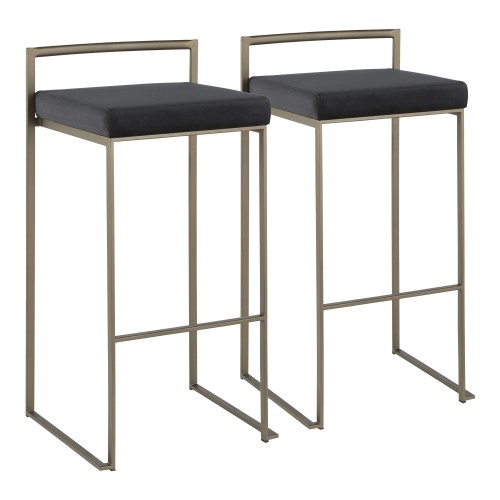Fuji Stacker Bar Stool (Antique + Black Velvet) - Set of 2